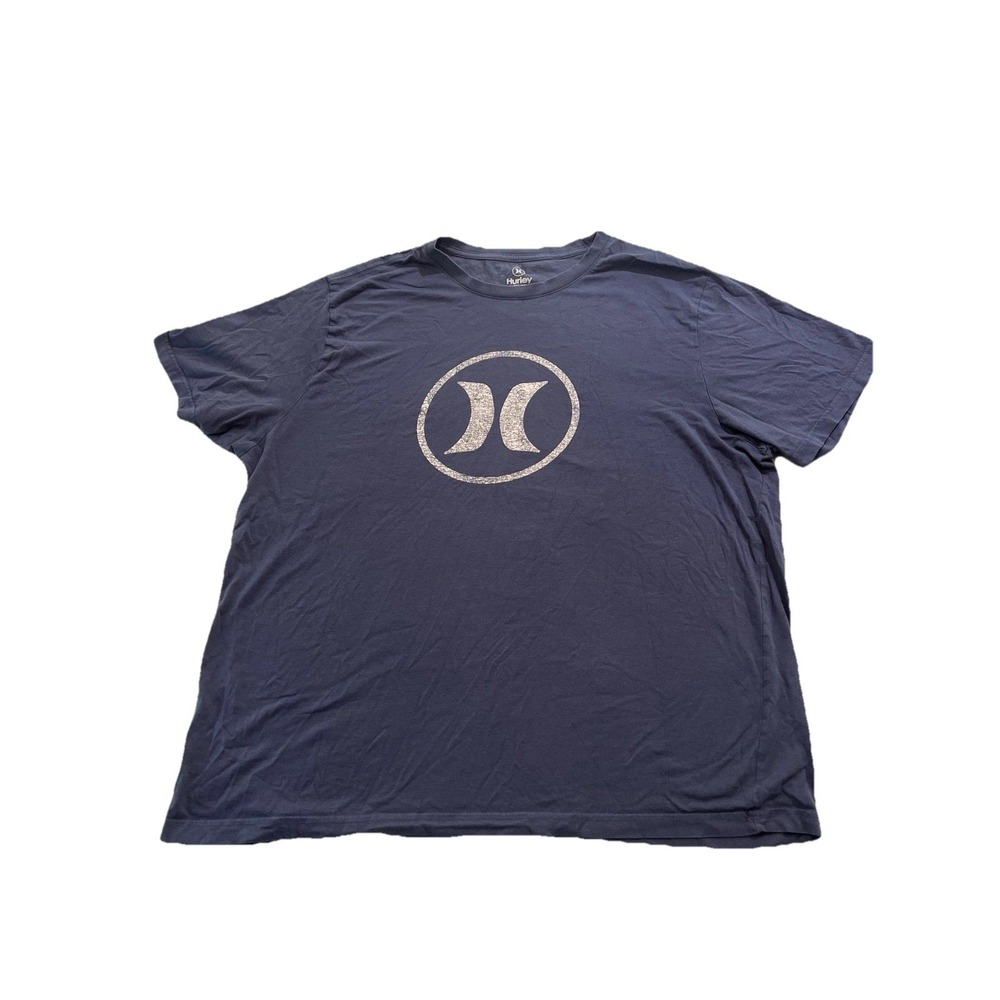 Y2K Hurley Men 2X Blue White Logo Ocean Surf Beach Vacation Short Sleeve Shirt